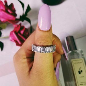 NEW 925 Silver Baguette Diamond Full Eternity Ring